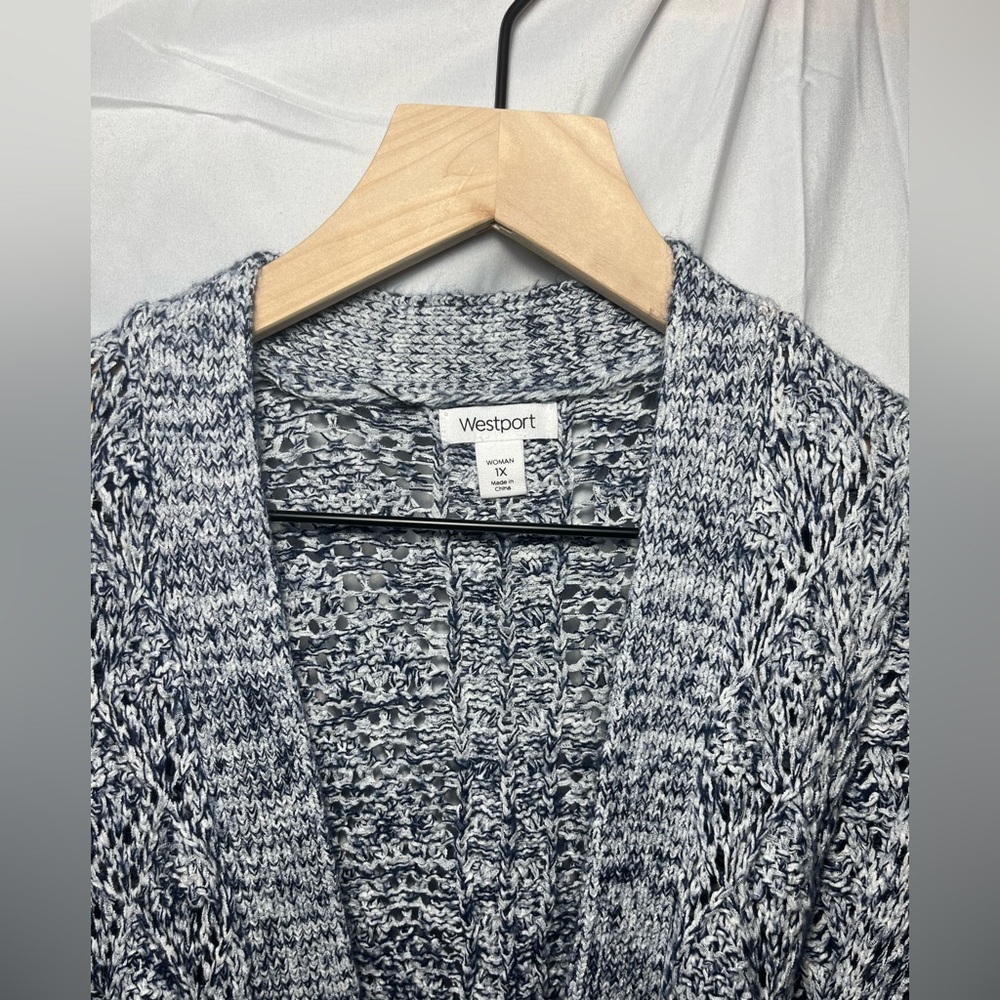Westport Blue and White Open Knit Cardigan - Picture 3 of 10